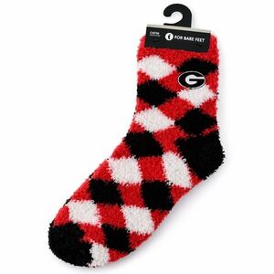 For Bare Feet Georgia Bulldogs Red Black White Diamond Cozy Crew Socks OSFM